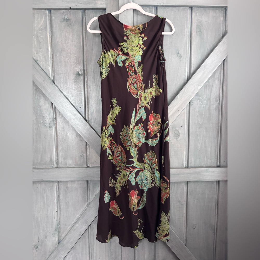 Harari 100%‎ Silk Brown Floral Cowl Neck Sleeveless Dress semi-sheer Size M $394 - Picture 4 of 7